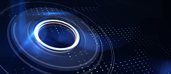 Business, technology, internet and virtual reality concept - button on virtual screen. 3D illustration.