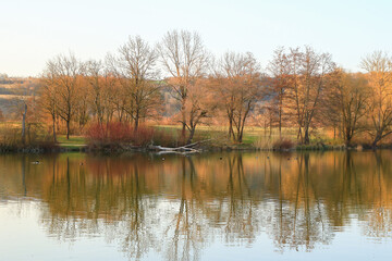 Regensburg, Germany:  Panorama of sunset at the lake