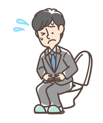 トイレで困っているスーツの男性