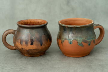 Ceramics, a ceramic product made with hands, made on a potter's wheel, a jug, a mug, clay.
