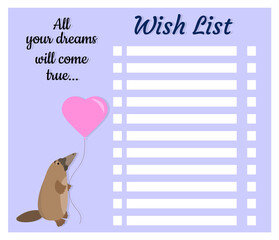 My wish list: Page template. Hand-drawn graphics.  Vector illustration.
