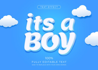 Fluffy white text effect on blue background. Editable font style