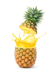 Pineapple juice splashing isolated on white background.
