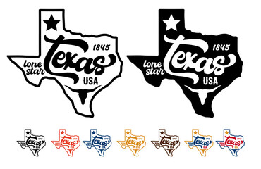 Lone star Texas Usa in state map with long horn star establishment year 1845 on white background can be use for notebook cover advertisement banner event poster souvenir printing coffee mug T-shirt