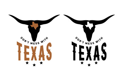 Don't mess with Texas with state map on longhorn cow on white background can be use for website template  notebook cover advertisement banner sourvernir printing t-shirt coffee mug vector eps. 