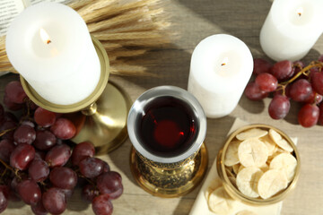 Concept or composition of Eucharist, top view