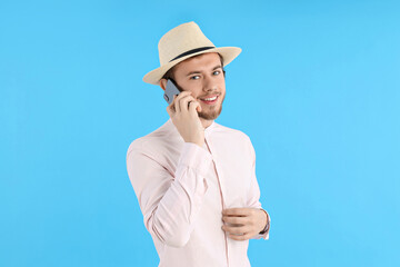 Concept of people, young man on blue background