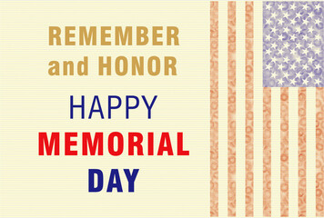 Memorial Day remember and honor Banner illustration, USA flag on bright background.