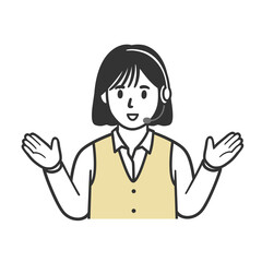 両手を広げるコールセンターのオペレーター