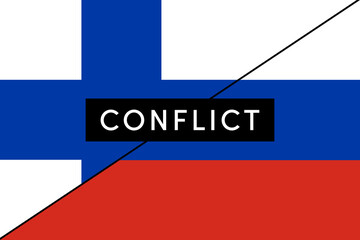 Conflict between Russia and Finland war concept. Russian and Finish flag background.