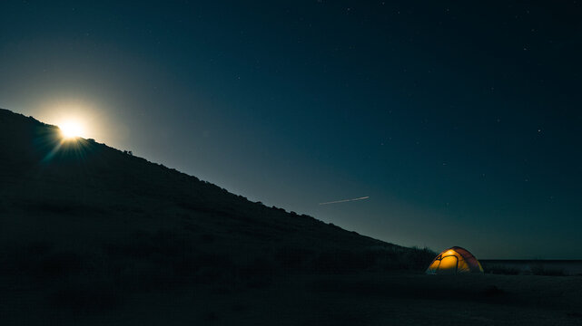 Solo Camping on a full moon's night in a tent