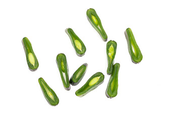 Lima bean slices isolated on white background. Fresh vegetable