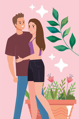 lovers couple with houseplant