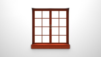 Wooden window with white background.
3d rendering illustration.
