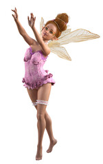 3D Fairy girl with yellow hair and wings in pink