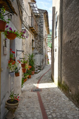 Fototapeta na wymiar A narrow street between the old houses of Petina, a village in the mountains of Salerno province, Italy.