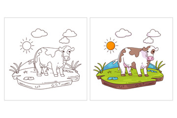 Hand drawn cute Farm Animal for coloring page cow