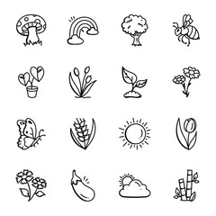 Obraz premium Pack of Nature Doodle Icons