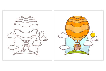 Hand drawn cute Transportation Vehicle for coloring page (balloon)