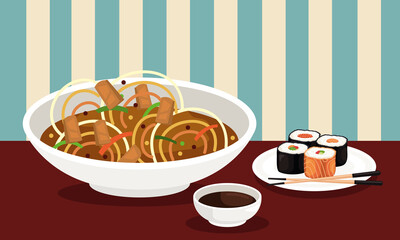 japanese soup and sushi