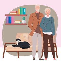 old couple modeling with cat