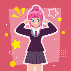 anime girl with fucshia hair