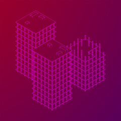 Building under construction. Wireframe low poly mesh