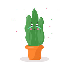 the character is a cactus without needles in a pot of kawaii emotions
