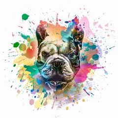 Foto auf Leinwand abstract colored dog muzzle isolated on colorful background color art © reznik_val
