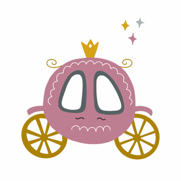 Nice carriage for a princess. Vector illustration on white background for nursery or textile decoration
