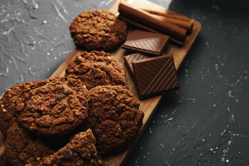 Bunch of oat cookies on table cloth