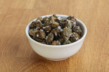 Salted marinated capers snack appetiser