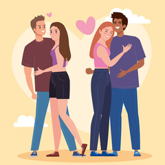 Fototapeta premium interracial lovers couples hugging