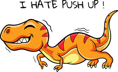 Cartoon dinosaur trying to push ups