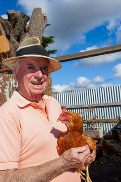 Old man holding a chicken