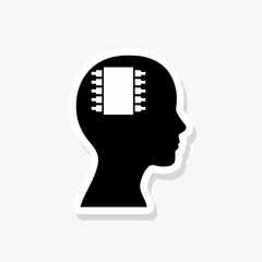 Chip inside Human Head icon sticker sign for mobile concept and web design