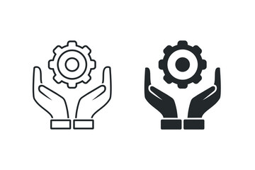 Hand holding gear icon. Vector illustration