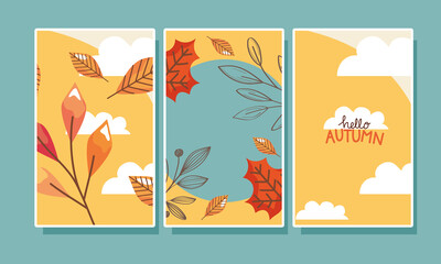 hello autumn lettering three cards