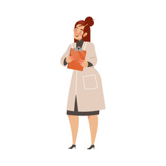 Smiling Woman Scientist with Clipboard Conducting Scientific Research Vector Illustration