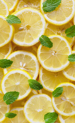 Lemon slices and mint leaves. レモンの輪切りとミントの葉