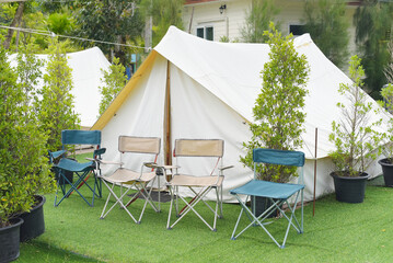 Camping background, Camping tents and chairs