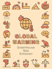 気候変動　カラフルなアイコンセット