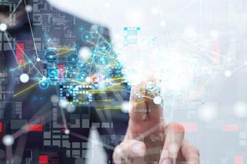 Neural network 3D illustration. Big data and cybersecurity