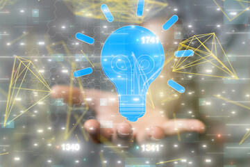 lamp idea holding in hand 3d
