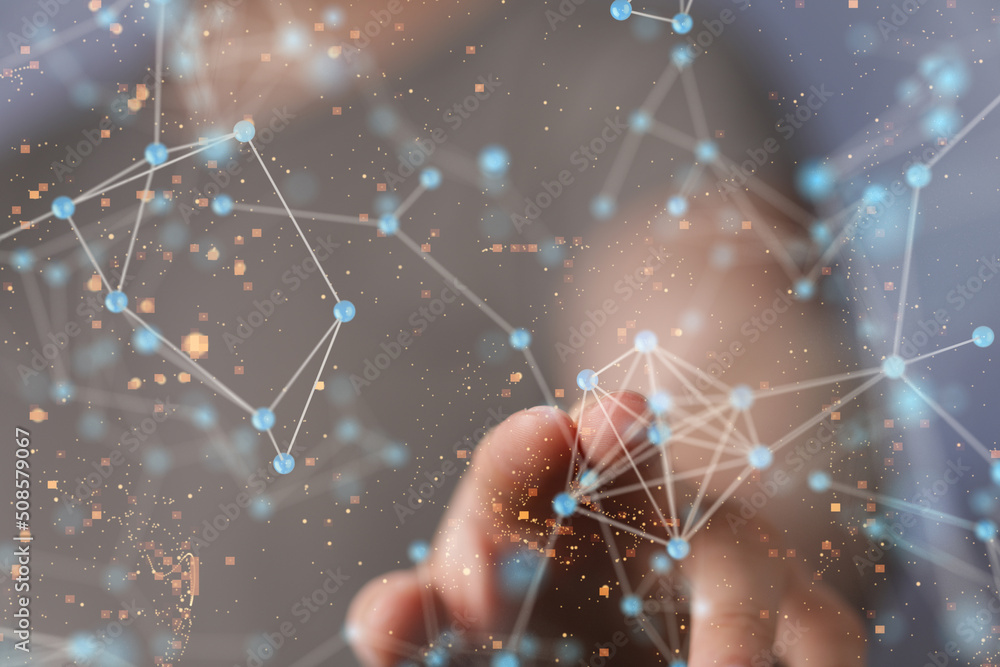 Aufkleber network holding in hand 3d connection data