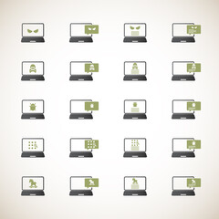 Malware content icon set. Alert notification on laptop computer , malware concept, spam data, online scam, virus , vector illustration.	