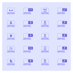 Malware content icon set. Alert notification on laptop computer , malware concept, spam data, online scam, virus , vector illustration.	