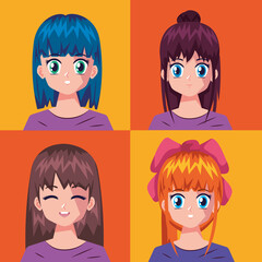 four girls anime style