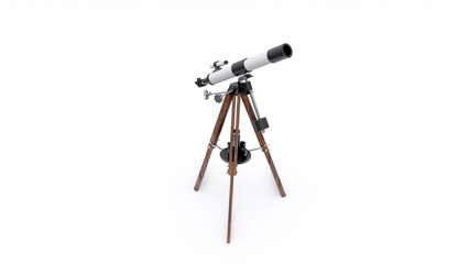 Small telescope on a tripod for observing nearby space objects and for teaching astronomy. 3d illustration