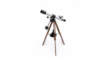 Small telescope on a tripod for observing nearby space objects and for teaching astronomy. 3d illustration